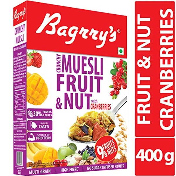 BAGRRY'S MUESLI FRUIT&NUT CRANBERRIES 400G