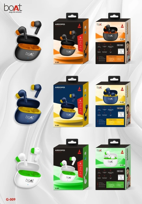 Airdopes Boat airdopes G-009 true wireless earphone with 13 mm drivers immersive sound. Fast charging, iwp technology. Type C charging. Integrated controls with One press voice assistant, total playback 24 hrs, ENx technology, IPXS water resistance, instant response touch control, In buit mic. - Green