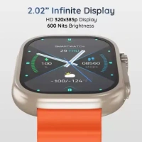Pebble Crest 2.02"Infinite Display,Rugged Design,BT Calling,Rotating Crown,Health Suite Smartwatch  (Orange Strap, Free Size) - Orange