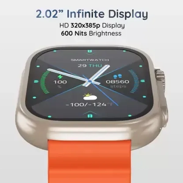 Pebble Crest 2.02"Infinite Display,Rugged Design,BT Calling,Rotating Crown,Health Suite Smartwatch  (Orange Strap, Free Size) - Orange