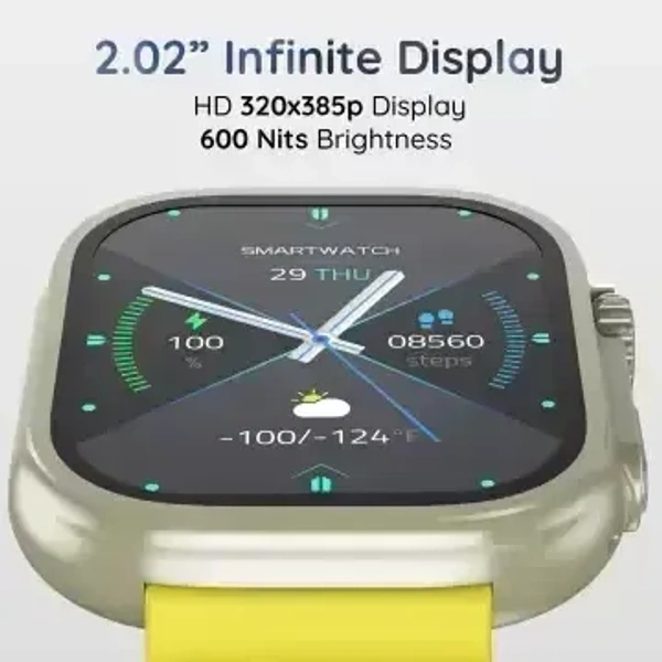 Pebble Crest 2.02"Infinite Display,Rugged Design,BT Calling,Rotating Crown,Health Suite Smartwatch  (Yellow Strap, Free Size) - Yellow