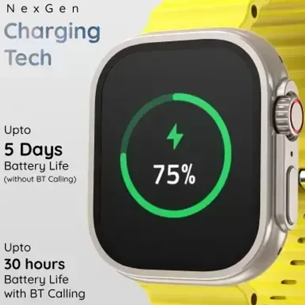 Pebble Crest 2.02"Infinite Display,Rugged Design,BT Calling,Rotating Crown,Health Suite Smartwatch  (Yellow Strap, Free Size) - Yellow