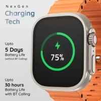 Pebble Crest 2.02"Infinite Display,Rugged Design,BT Calling,Rotating Crown,Health Suite Smartwatch  (Orange Strap, Free Size) - Orange