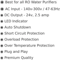Krishna 24 Volt 2.5 Amp RO SMPS Power Supply Adapter Charger AC to DC Transformer Converter for RO Filters RO Water Purifier of Kent, Livepure, Aquaguard, Aquafresh, Aquagrand, Pureit and All Other Kinds of RO Water Purifiers 24V 2.5A Worldwide Adaptor  (Black) - Black