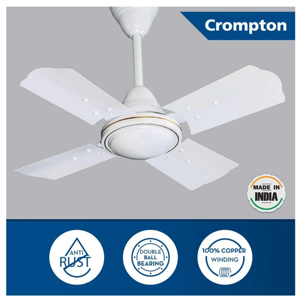 Crompton Brizair 600 MM (24 inch) 4 Blades Anti Rust Small Ceiling Fan (Brown) - White