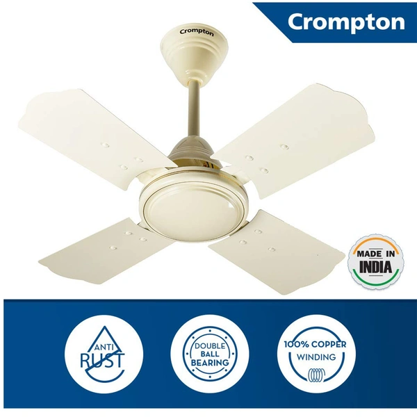 Crompton Brizair 600 MM (24 inch) 4 Blades Anti Rust Small Ceiling Fan (Brown) - Ivory