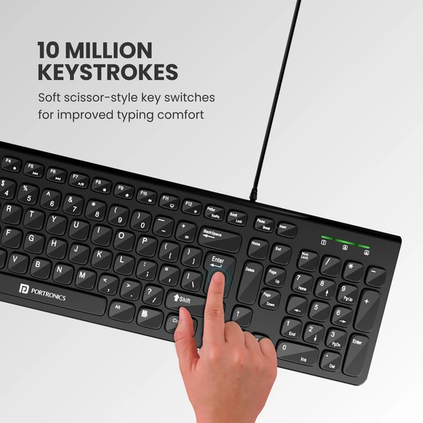 Portronics Ki-Pad 2 USB Wired Keyboard with 104 Keys, Dual Color Chicklet Keys, Rupee Symbol (₹) Key, Noiseless Typing, 1.5 m Long Cable, 10 Million Keystrokes Long Life for PC, Laptop & USB-Supported Devices (Black)