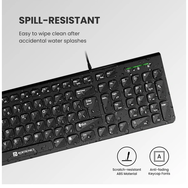 Portronics Ki-Pad 2 USB Wired Keyboard with 104 Keys, Dual Color Chicklet Keys, Rupee Symbol (₹) Key, Noiseless Typing, 1.5 m Long Cable, 10 Million Keystrokes Long Life for PC, Laptop & USB-Supported Devices (Black)