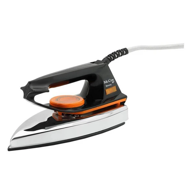 McCoy Mercury Electric Dry Iron with Non-Stick Soleplate 1000Watts (Black & Orange)