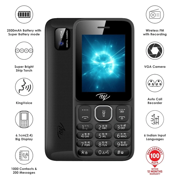 itel Power 410 | 6.1cm | 2500mAh Battery (Black) - Black