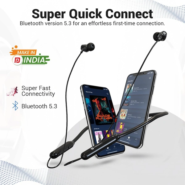 Portronics Harmonics Z3 Wireless Bluetooth 5.3 Neckband in Ear Earphones with Mic, 30Hrs Playtime, Magnetic Latch, IPX5 Water Resistant, Type C Fast Charging (Black)