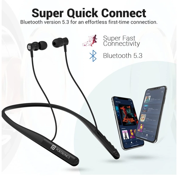 Portronics Harmonics Z4 Wireless Bluetooth 5.3 Neckband in Ear Earphones with Mic, 30Hrs Playtime, Gaming Mode, Voice Assistance, Magnetic Latch, IPX4 Water Resistant, Type C Fast Charging (Black)