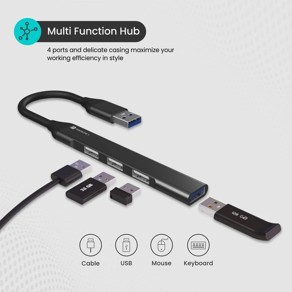 Portronics Mport 31 USB Hub (4-in-1), Multiport Adapter with 1 x USB 3.0 & 3 x USB 2.0 Ports, up to 5 Gbps High Speed Data Transfer for Laptop/PC (Grey)