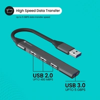 Portronics Mport 31 USB Hub (4-in-1), Multiport Adapter with 1 x USB 3.0 & 3 x USB 2.0 Ports, up to 5 Gbps High Speed Data Transfer for Laptop/PC (Grey)