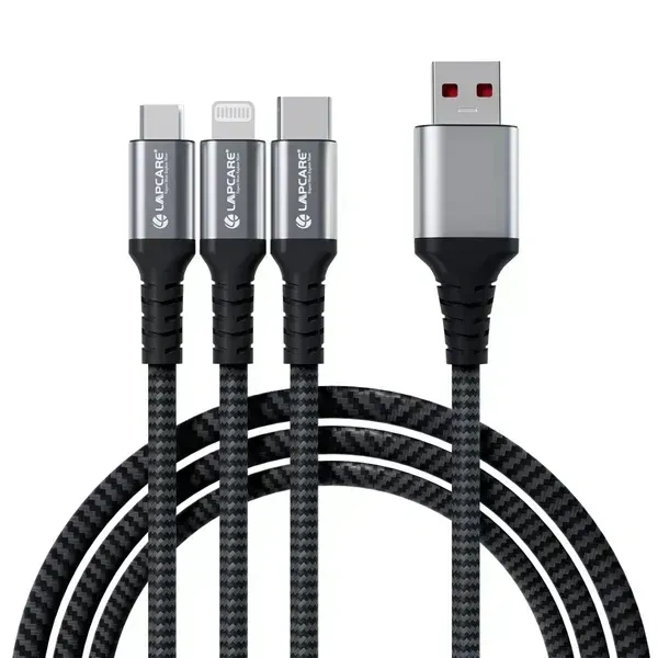 Lapcare (LTC-090) Hook USB to 3 in 1 Braided Charging Cable With Metal Shell 1.5M Cable  (Black)