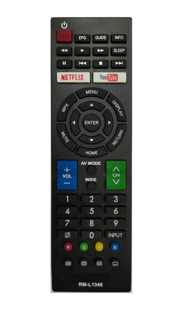 VEV Sharp Remote Control Compatible For Sharp TV RM-L1346 LCD/LED With NETFLIX Function (Black)