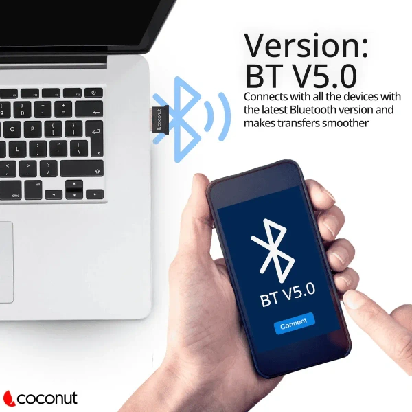 COCONUT Coconut WA03 Bluetooth Wireless Adapter, Bluetooth ver5.0, Gold Plated (Black) - Black