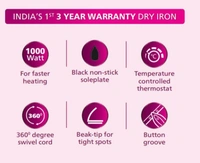 Philips Dry Iron (DST0600/20) with 3 year warranty (World No.1 Ironing Brand) Powerful 1000 Watts for Fast heat up & Golden Advanced Alloy Soleplate with Uniform Heat Distribution (BLUE) - Blue