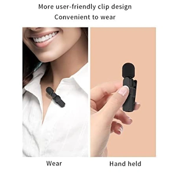 VEV K8 2 in 1 Wireless Microphone, Digital Mini Portable Recording Clip Mic with Receiver for All Type-C Lightning Mobile Phones Camera Laptop for Vlogging YouTube Online Class, Zoom Call (Black)