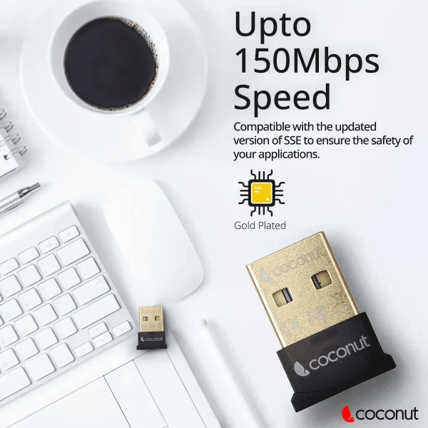 COCONUT Coconut WA03 Bluetooth Wireless Adapter, Bluetooth ver5.0, Gold Plated (Black) - Black