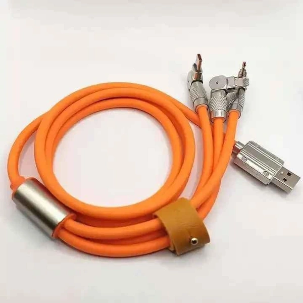 VEV Mobile Phone Type C Micro USB 180 Degree Rotating Multi USB Charger Adapter Cable Kit 3in1 Fast Charging Cable (Orange)