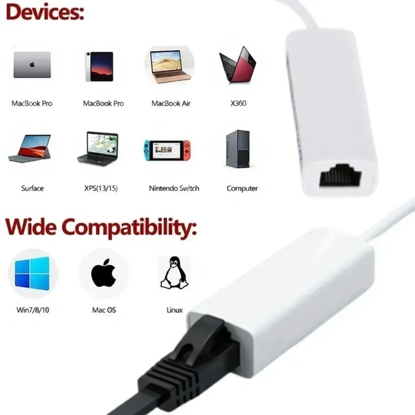 VEV USB 2.0 Ethernet Lan Adapter Type C to RJ45 Network LAN Adapter Up to 10/100Mbps, For Windows/Mac/Linux