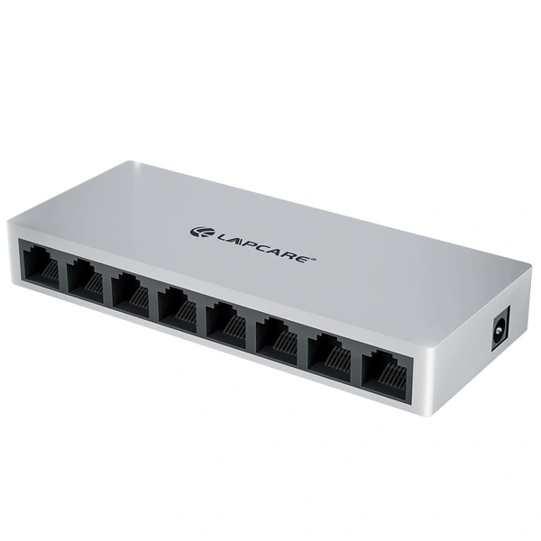 LAPCARE LAPLINK 8-Port 10/100Mbps Ethernet Switch – Plug & Play Unmanaged Network Switch with 1.6Gbps Bandwidth, Auto-Negotiation, IEEE 802.3 Compliance, LED Indicators, DC 5V Power (WHITE)