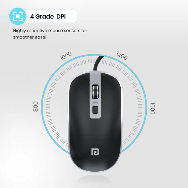 Portronics Toad 21 Wired Optical Mouse for Laptop/PC with Adjustable DPI, 1.5 M Length(Black)