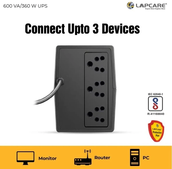 Lapcare LAP LONG-650 | 600VA UPS (Black)