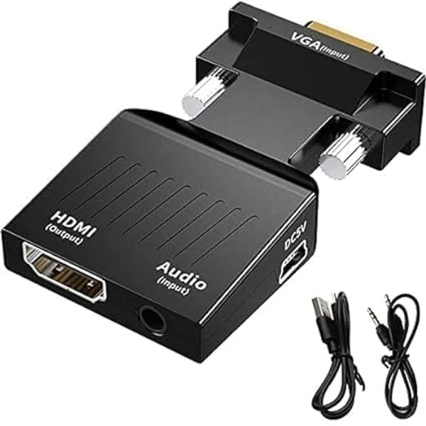 VEV VGA to HDMI Converter with Audio (Old PC to TV/Monitor with HDMI), Male VGA to HDMI Video Converter for TV, Computer, Projector with Audio, Power Cable -D-Sub (Black)