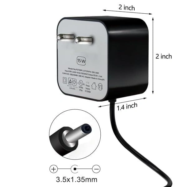 Amazon Alexa Charger Adapter Power Supply 15W Compatible For Alexa Echo Dot 3rd gen and 4th gen Echo Show 5 Fire Tv Cube Echo Spot Echo Dot with Clock (BLACK)