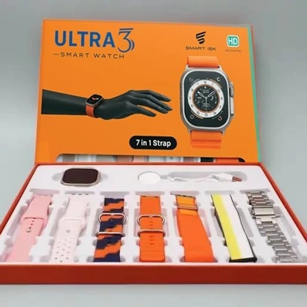 ULTRA 3 Ultra Smart Watch With 7 in 1 Straps 2.01 Infinite Display BT Calling Sports Mode Fitness 7 Belt for Men & Women Smartwatch (7 Multicolor Strap, Free Size)