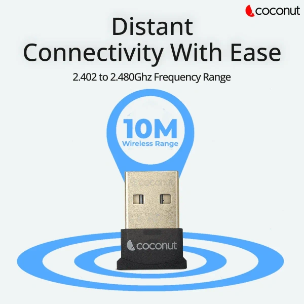 COCONUT Coconut WA03 Bluetooth Wireless Adapter, Bluetooth ver5.0, Gold Plated (Black) - Black