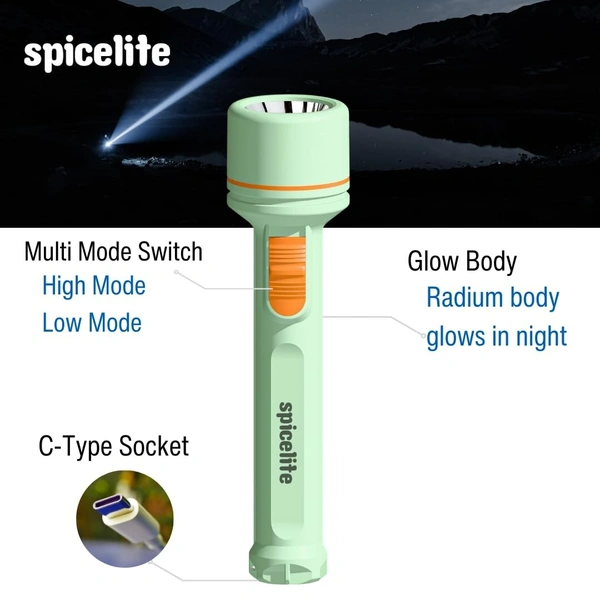 Spicelite Dheer 5W LED Torch – Premium LED Flashlight| 4X Torch Life| Heavy Duty Rechargeable Flashlight | Long Battery Life, and Rugged Design for Outdoor, Indoor, Emergency, and Daily Use, (White) - White