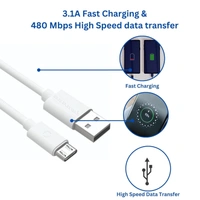 MORBI Morbi Super Fast Superior & Durable Safe And Fast Charging Type-Micro Cable 1m Thunder-2 (18W) (White) - White, Micro-Cable