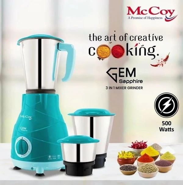 McCoy Gem Sapphire 500 W Mixer Grinder 3 Jar (Blue)