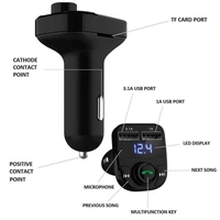 VEV CARX8 Universal Wireless Bluetooth FM Transmitter in Car Adapter for Hands-Free Call Receiver- Stereo Music Player- TF Card - Aux Connector & 2 USB Charger with Modular LCD Display (Black)