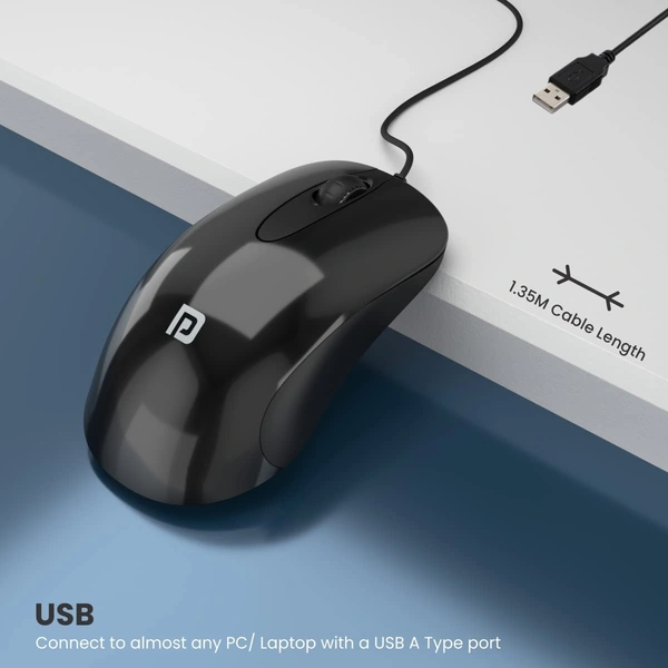 Portronics TOAD 26 Wired Optical Mouse with 1500 DPI, Optical Orientation, Click Wheel, 1.35M Cable Length (Black)