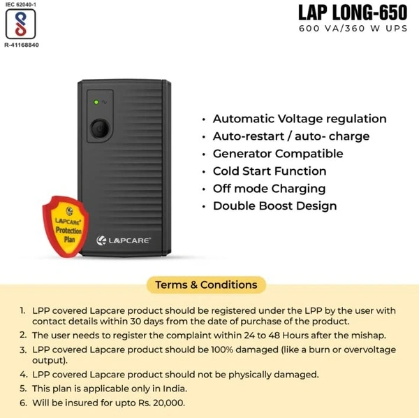 Lapcare LAP LONG-650 | 600VA UPS (Black)