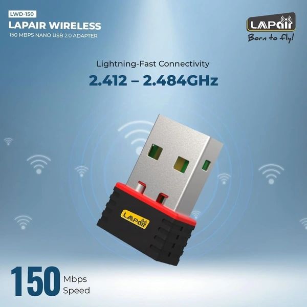 LAPCARE Lapcare 150Mbps Nano Laptop USB Wi-Fi Adapter | Frequency 2.4Ghz | Plug & Play with Free Driver | Supports Windows, Macos & Linux | IEEE 802.11B/G/N (LWD-150) (Black)