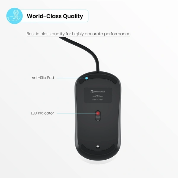 Portronics Toad 21 Wired Optical Mouse for Laptop/PC with Adjustable DPI, 1.5 M Length(Black)