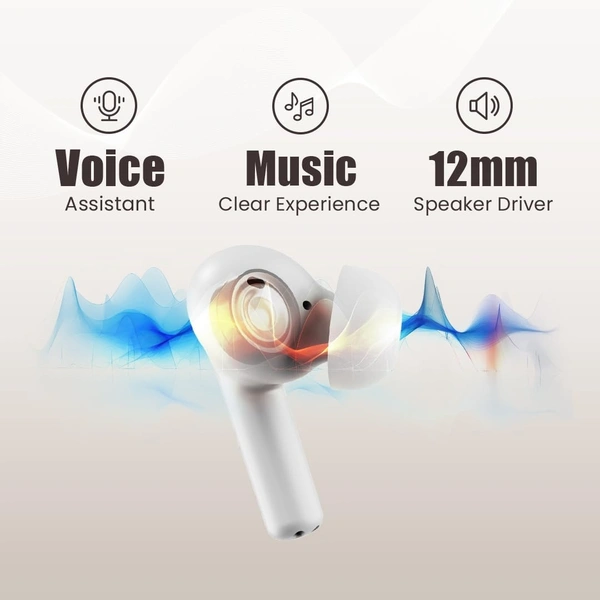 EVM EnZest Neo True Wireless Earbuds - 500mah Case Battery - 25Hrs Playtime - Voice & Touch Assistant (EVM-TWS-K12-White) - White