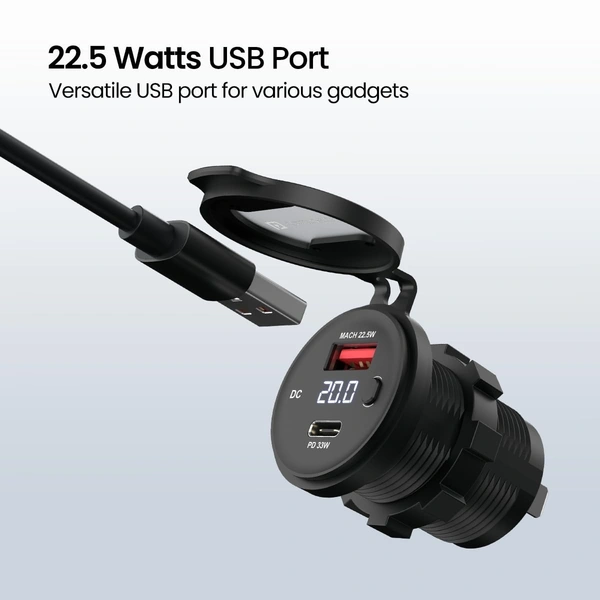 Portronics SPARK 51W Multi-Vehicle Phone Charger, 33W Type-C Power Delivery, 18W USB Fast Charging, Type-C & USB Dual Output, for Motorcycles & Scooters (Black)