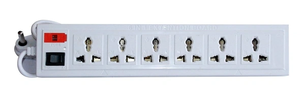 Shreyam SE-244 6 Way Extension | Switch With Indicator | 1.5 Length (White)