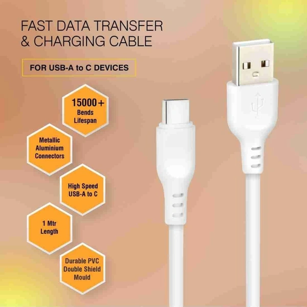 MORBI Morbi Super Fast Superior & Durable Safe And Fast Charging Type-C Cable 1m Thunder-2 (18W) (White) - White, C-Cable