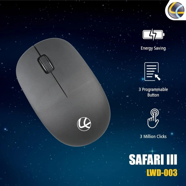 Lapcare LAPCARE SAFARI III Wireless Optical Mouse with 2.4 Ghz 1600 DPI and Optical Sensor (Black)