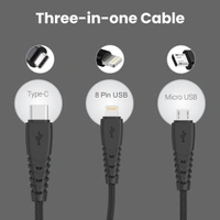 PORTRONICS Portronics Konnect A Trio 3-in-1 Multifunctional Cable 3.0A Total 1.5 m for Micro USB for iOS and Type C Mobile Phones (Black) - Black
