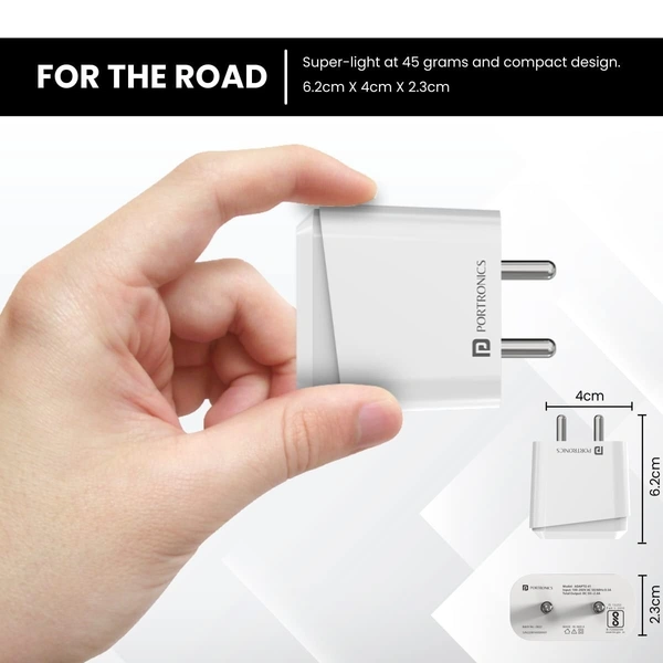 PORTRONICS Portronics Adapto 41 C 2.4A Type-C Cable Charger with Single USB Port, 12W Max Output, Smart Protection Chip, 1M Charging Cable for Smartphones (White) - White