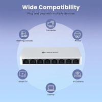 LAPCARE LAPLINK 8-Port 10/100Mbps Ethernet Switch – Plug & Play Unmanaged Network Switch with 1.6Gbps Bandwidth, Auto-Negotiation, IEEE 802.3 Compliance, LED Indicators, DC 5V Power (WHITE)