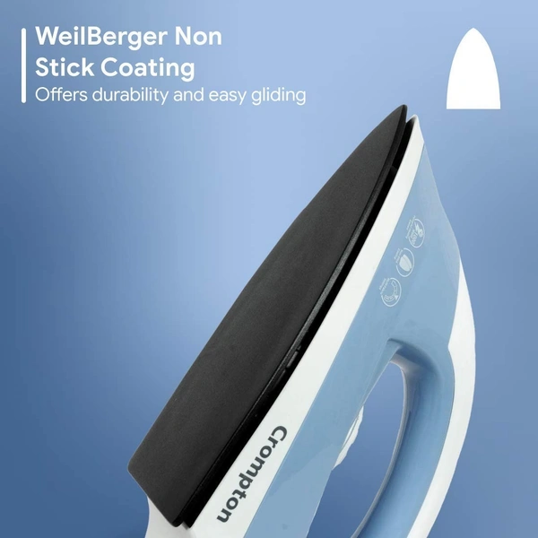 Crompton Brio ACGEI-BRIO 1000W Dry Iron With Weilburger Coating, (Sky Blue and White)